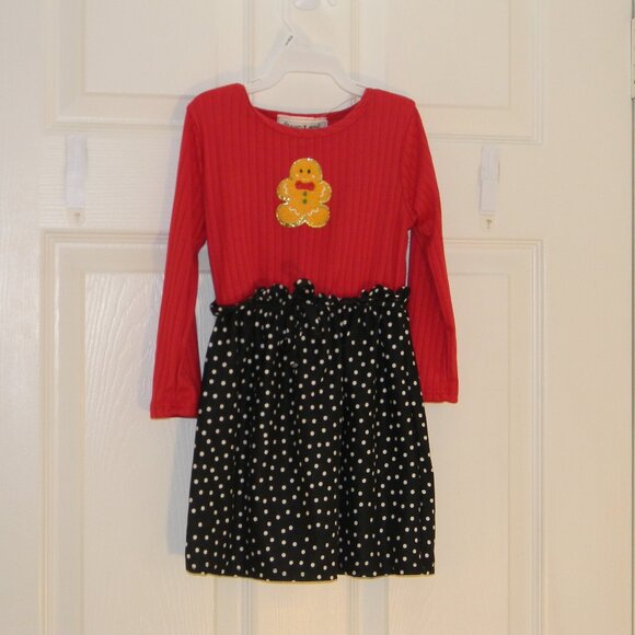 Christmas Dress Gingerbread Red Black Polka Dots Schoolwear Girls 3T NWOT - Picture 1 of 4